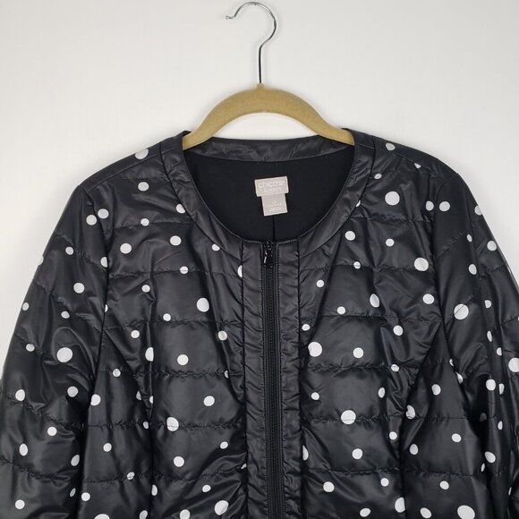 Chicos Zenergy Dot Puffer Jacket Black White Lightweight Crew Neck Size 0 US 4/6 - Picture 3 of 8